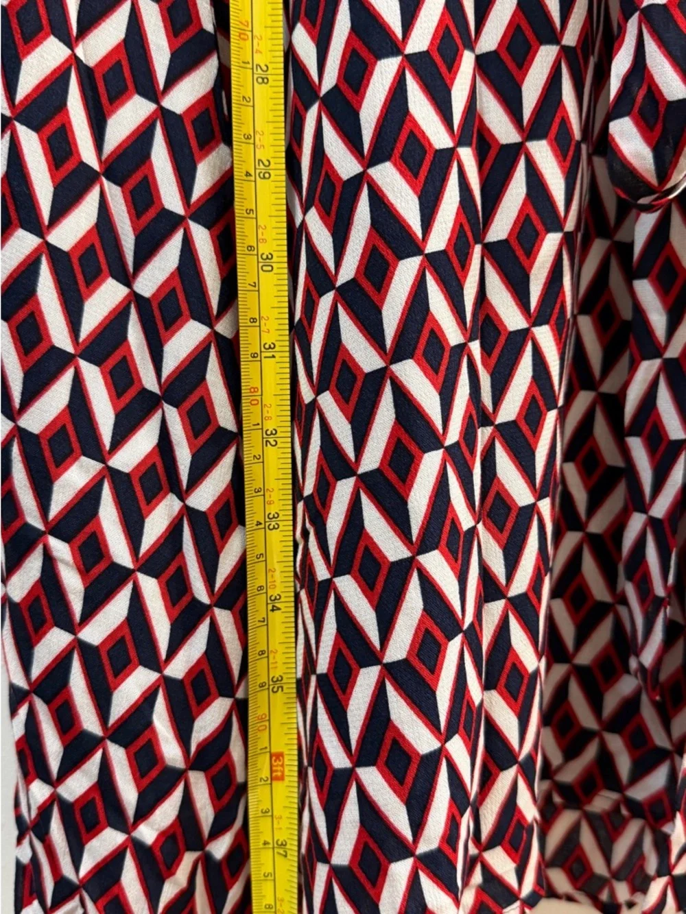 Banana Republic NWT Faux Wrap Midi Dress Size 12 Geometric Red Navy White Lined - Picture 13 of 14
